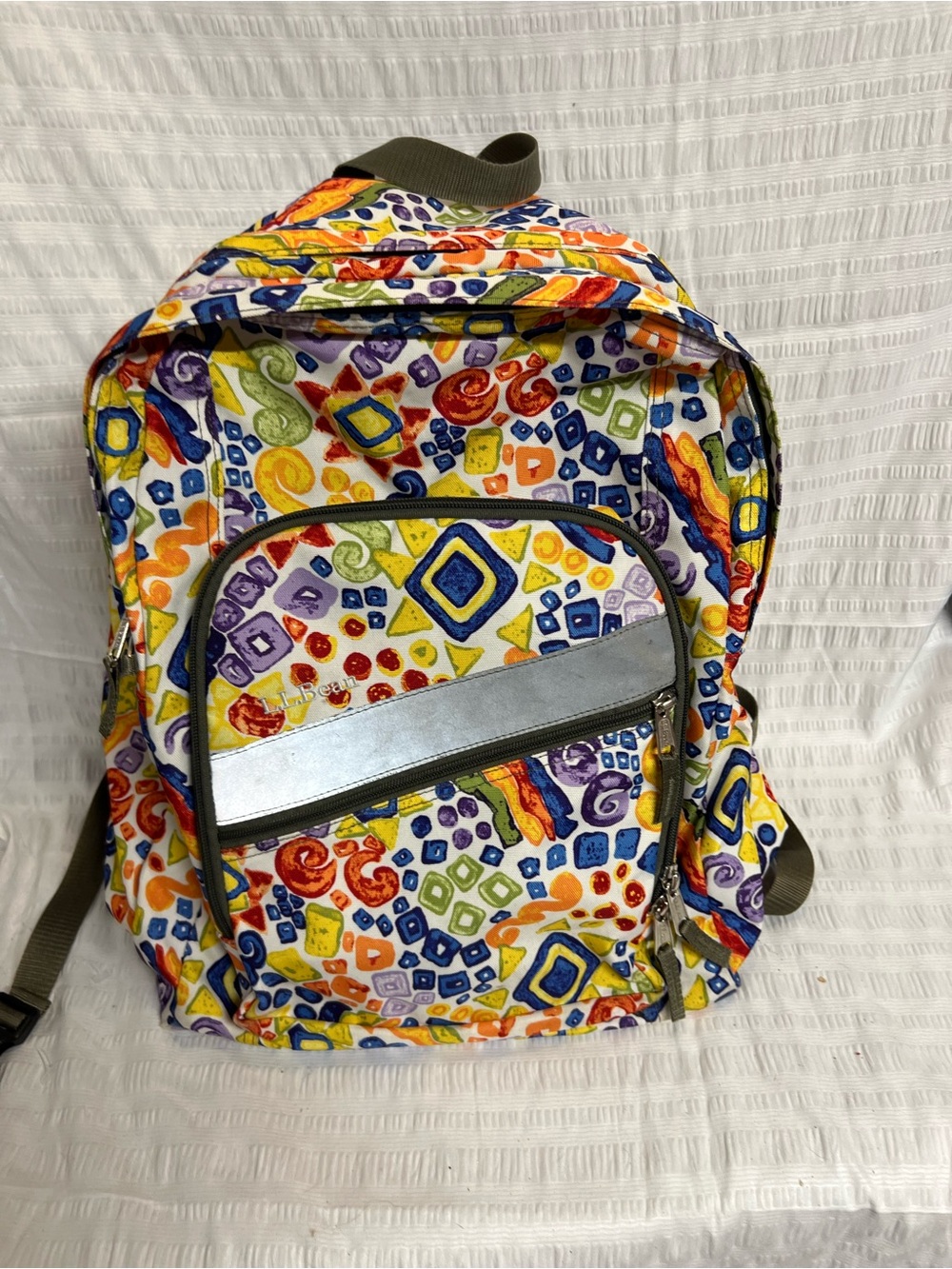 L.L. Bean Multicolor Abstract Print Backpack with Silver Accent
